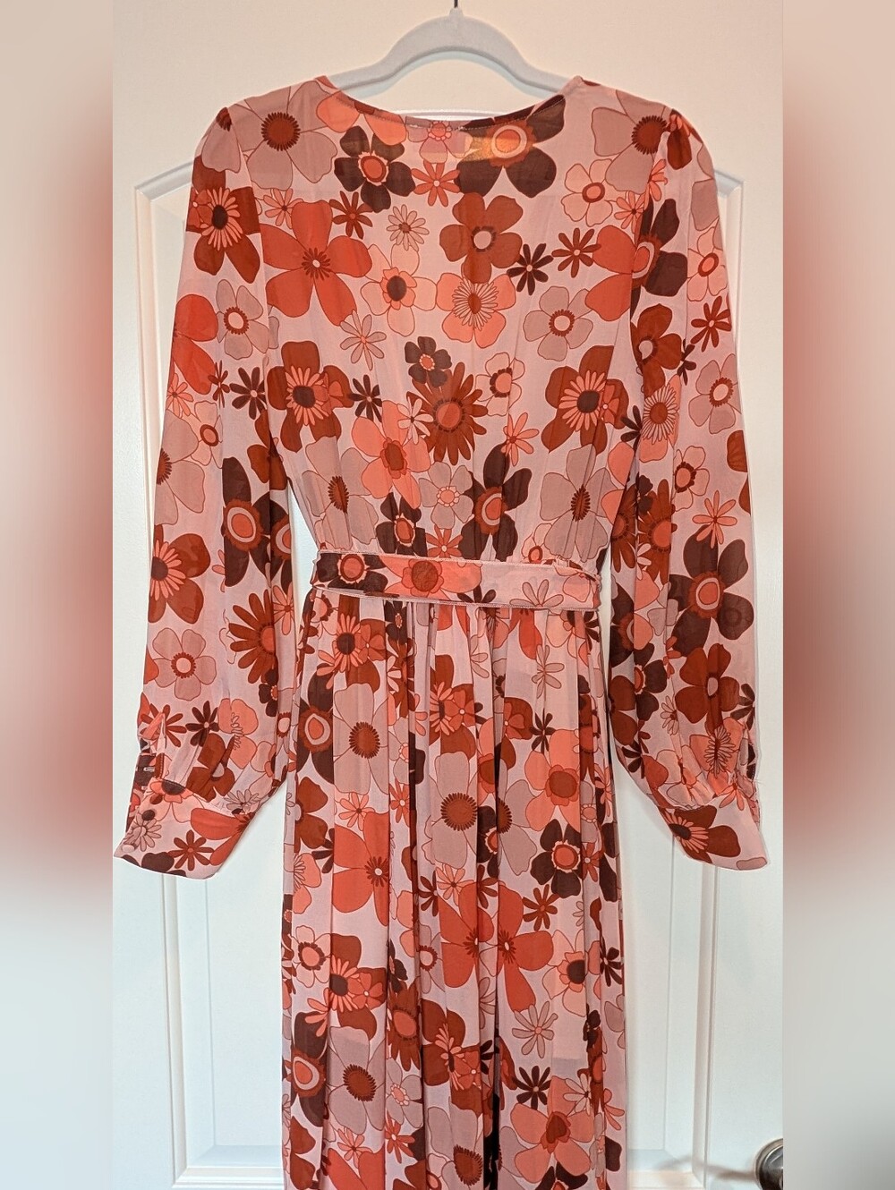 Retro Floral Boho Maxi Dress Long Sleeve Wrap Tie Waist - NWOT - Large - Picture 12 of 16